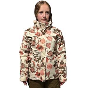 Liquid Boardwear ski jacket in cream & floral with removable hood size XS